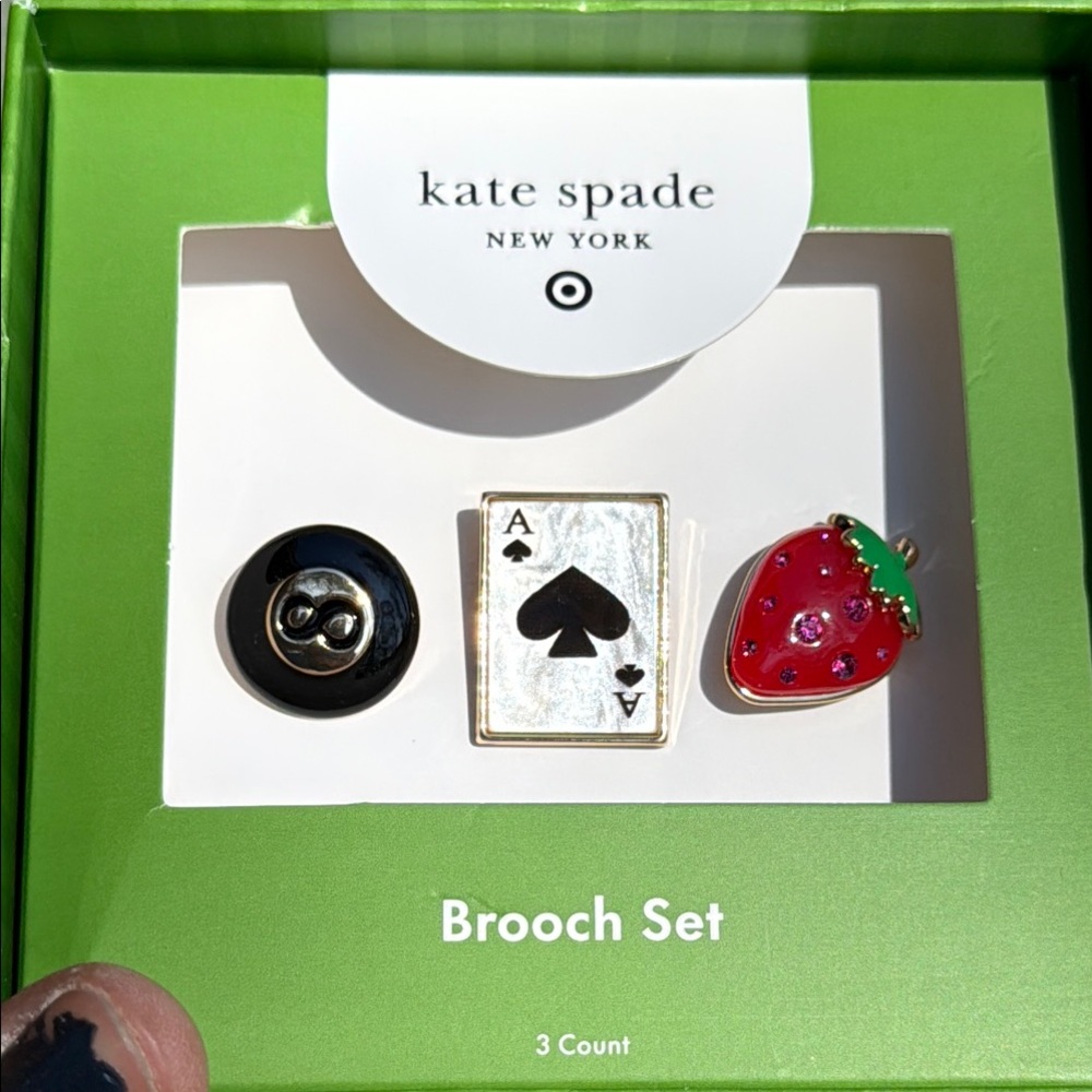 NWT! Kate Spade X Target 3pc Brooch Set Strawberry 8ball Ace of Spades